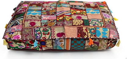 CRAFT KALA Indian Square Patchwork Traditional Pouf Cover Indian Living Room by CRAFTKALA