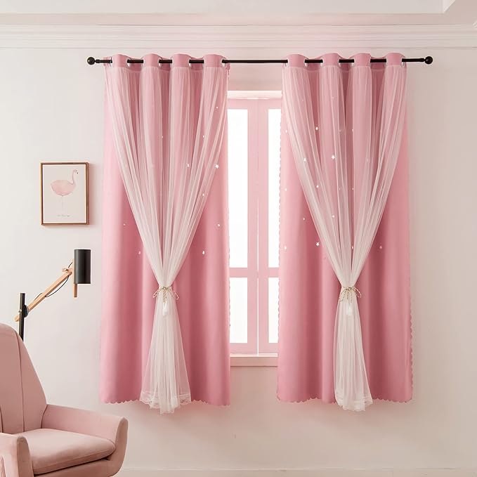 Girls Curtains for Living Room Bedroom Curtain Double Layer Blackout Curtains by LUGOTAL