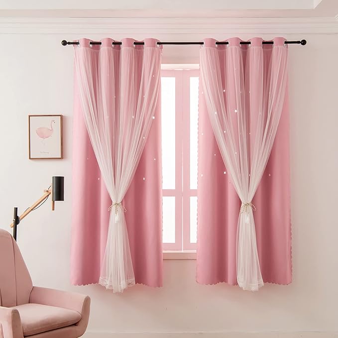 Girls Curtains for Living Room Bedroom Curtain Double Layer Blackout Curtains by LUGOTAL