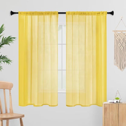 Sheer Curtains 63 Inches Long 2 Panels, Rod Pocket Short Curtain by laseniewa