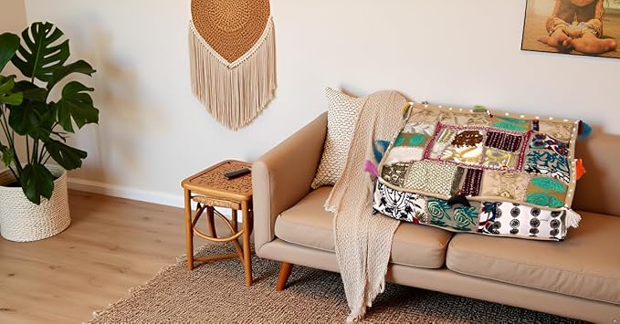 CRAFT KALA Indian Square Patchwork Traditional Pouf Cover Indian Living Room - Image 7