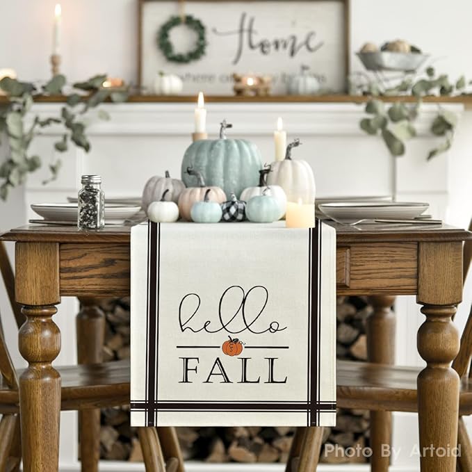 Artoid Mode Hello Fall Pumpkin Table Runner, Seasonal Harvest Vintage - Image 2