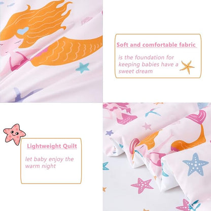 PERFEMET Toddler Bedding Sets Girls 4 Pieces Pink Mermaid Toddler Bed in A Bag - Image 6