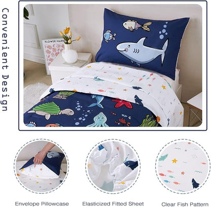 PERFEMET 4 Pieces Toddler Bedding Ocean Animal Printed Toddler Comforter Set - Image 5