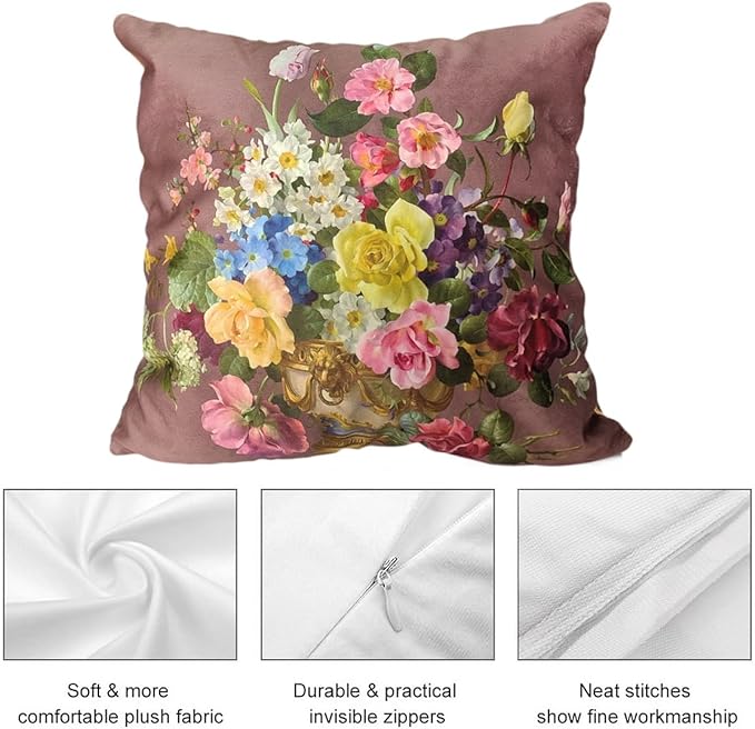 Vintage Retro Oil Painting Floral Bouquet 28x28 Plush Throw Pillow Case - Image 2