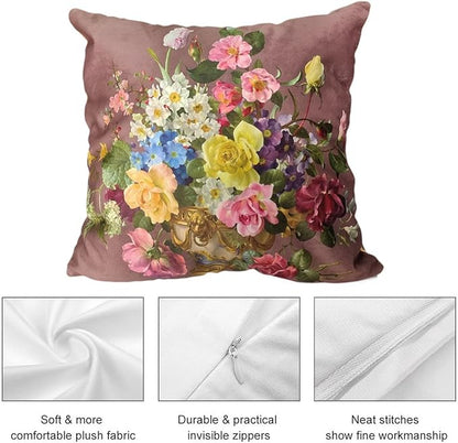 Vintage Floral Bouquet 24x24 Plush Throw Pillow Case, Double-Sided Printed - Image 3