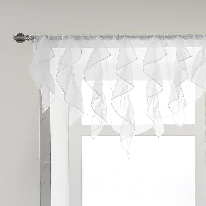 PearAge Ruffled Voile Semi Sheer Curtain Valance, Kitchen Living Room Shabby by PearAge