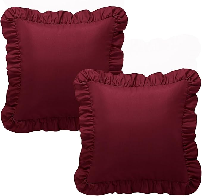 KKJIAF Ruffle Pillow Cases 24x24 Inches, Burgundy Square Ruffled Pillow Covers - Image 8
