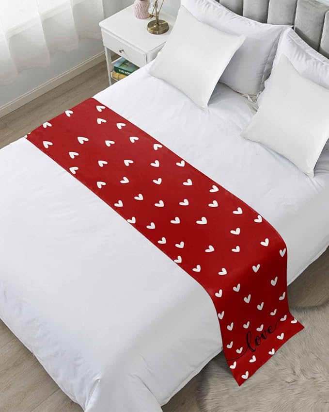 Valentine's Day White Love Hearts Bed Runners by ZFUNCING