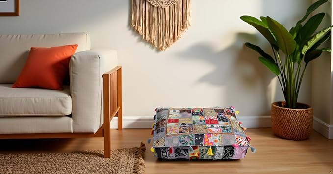 CRAFT KALA Indian Square Patchwork Traditional Pouf Cover Indian Living Room - Image 5