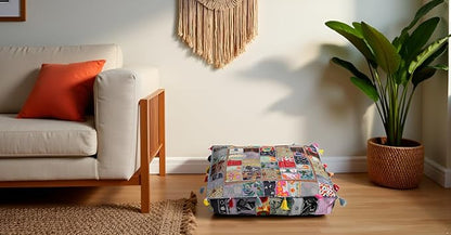 CRAFT KALA Indian Square Patchwork Traditional Pouf Cover Indian Living Room - Image 5