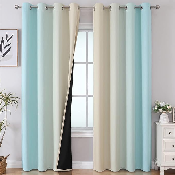 Estelar Textiler Beige and Aqua Ombre Blackout Curtains 90 Inch Length 2 Panels by ESTELARTEXTILER