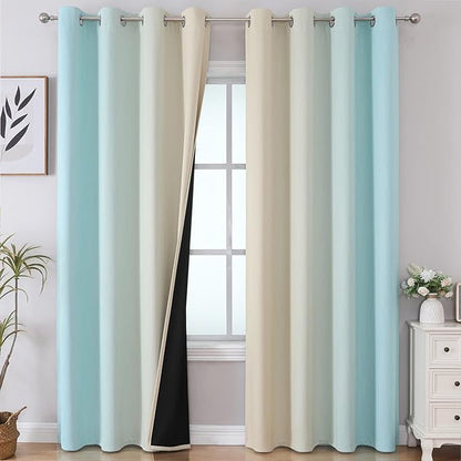 Estelar Textiler Beige and Aqua Blackout Curtains by ESTELARTEXTILER