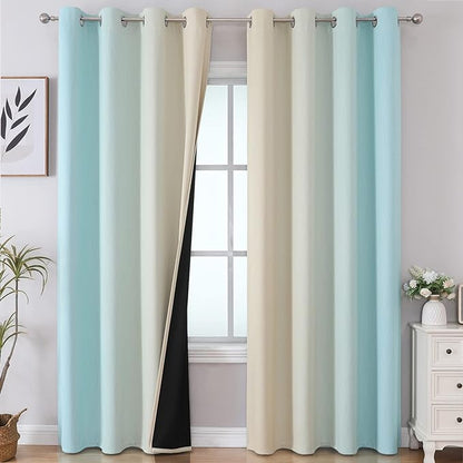 Estelar Textiler Aqua and Beige Gradient Blackout Curtains 84 Inches Long by ESTELARTEXTILER