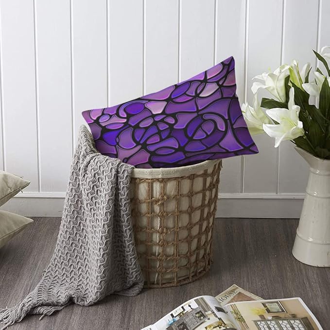 TKS MITLAN Glass Mosaic Pillow Covers 12 x 20 Inch Purple Abstract Stained - Image 6