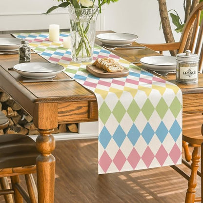 Artoid Mode Diamond Plaid Pink Blue Easter Table Runner, Seasonal Spring Summer - Image 4