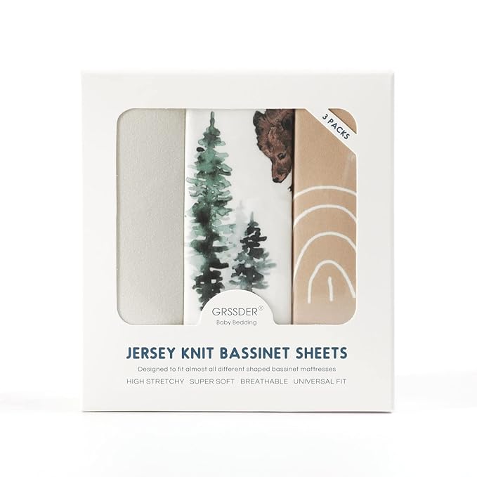 GRSSDER Stretchy Ultra Soft Fitted Bassinet Sheet Set 3 Pack, Universal Fit - Image 4