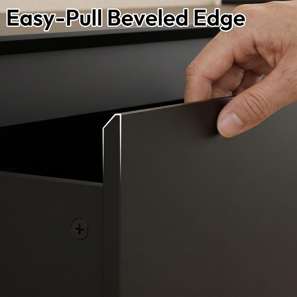 Black 24"H Nightstand, Drawer & Open Shelf, Small Bedside Table