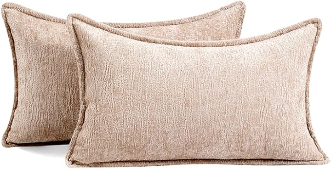 Pack of 2 Tan Decorative Throw Pillow Covers 12x20 Cozy Soft Chenille Accent - Image 6