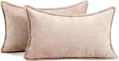 Pack of 2 Tan Decorative Throw Pillow Covers 12x20 Cozy Soft Chenille Accent - Image 6