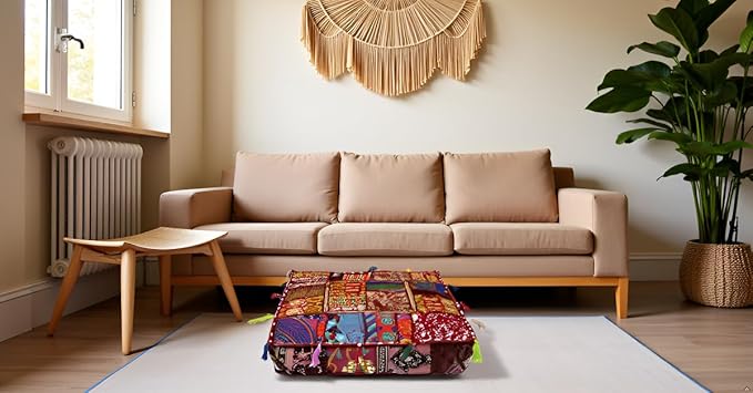 CRAFT KALA Indian Square Patchwork Traditional Pouf Cover Indian Living Room - Image 7