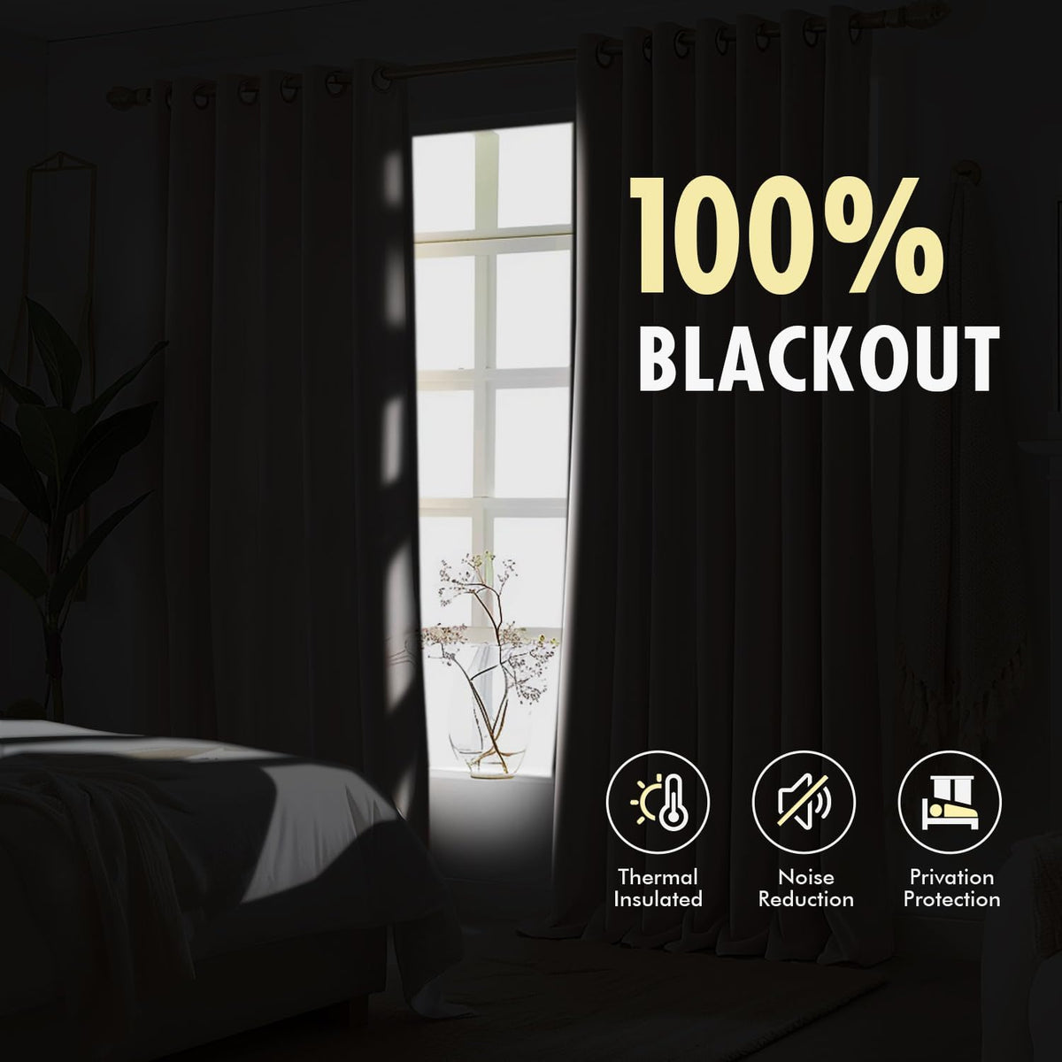 miulee natural pinch pleated 100% blackout linen curtains, side view