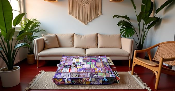 CRAFT KALA Indian Square Patchwork Traditional Pouf Cover Indian Living Room - Image 3