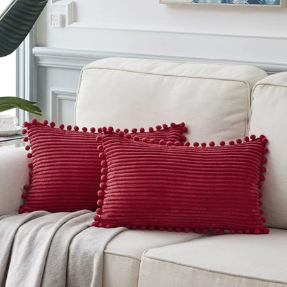 Fancy Homi 2 Packs Burgundy Lumar Decorative Throw Pillow Covers 14x24 Inch by Fancy+Homi