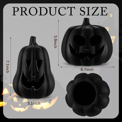 Tioncy Halloween Decor Terracotta Jack O Lantern Pumpkin Decor,Black