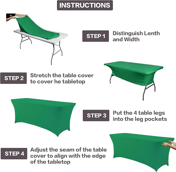 IVAPUPU 4FT Table Cloth for Rectangular Fitted Events Stretch Emerald Green - Image 4
