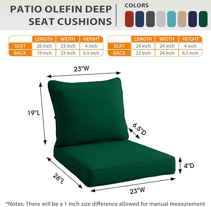 Sundale Outdoor Olefin Deep Seat Cushion Set of 2, Patio Chair Cushion and - Image 5