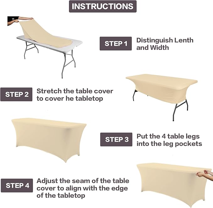 IVAPUPU 4FT Table Cloth for Rectangular Fitted Events Stretch Champagne Table - Image 4