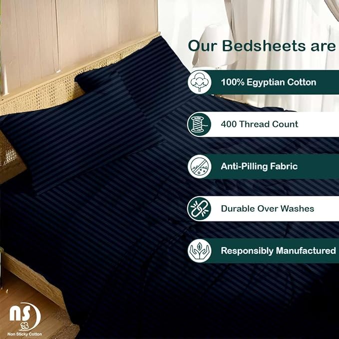 NON Sticky cotton Queen Size Sleeper Sofa Sheets, 4 Piece Egyptian Cotton Bed - Image 2