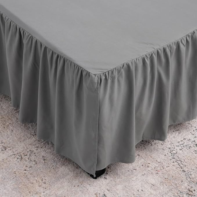 Grey Bed Skirt Twin Size Ruffled Bed Skirt - Image 3