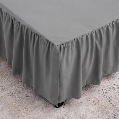 Grey Bed Skirt Twin Size Ruffled Bed Skirt - Image 3