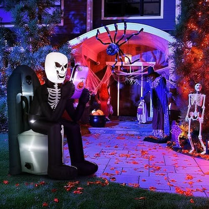 BLOOMWIN 6 FT Halloween Inflatable Outdoor Decoration Skeleton & Tombstone