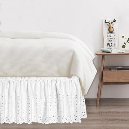 King Bed Skirt, Wrap-Around Elastic Ruffled Eyelet Bed Skirt King Size Dust - Image 7