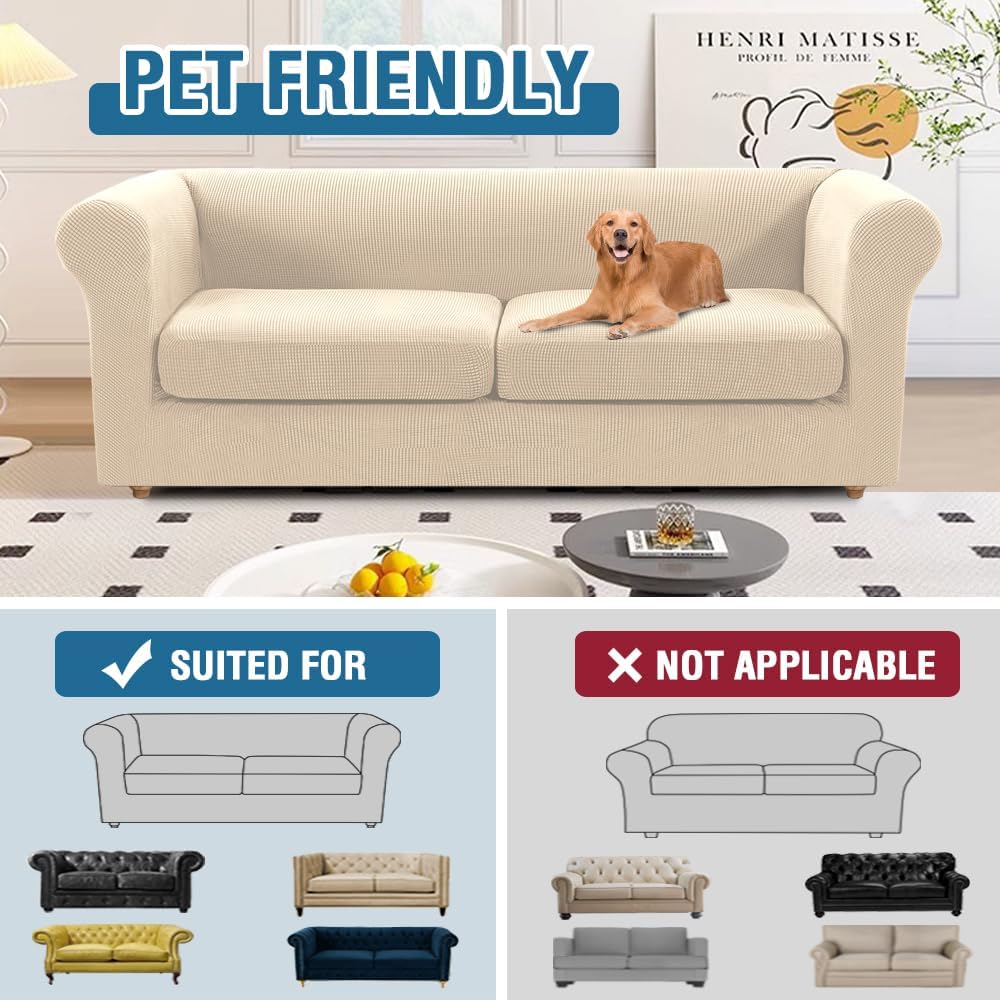 H.VERSAILTEX 3 Pieces Stretch Chesterfield Sofa Covers for 2 Cushion Couch Mi...