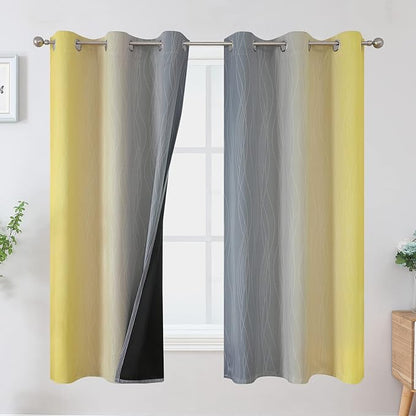 Ombre Gray and Yellow Blackout Curtains 63 Inch Length 2 panels, Full Room by ESTELARTEXTILER