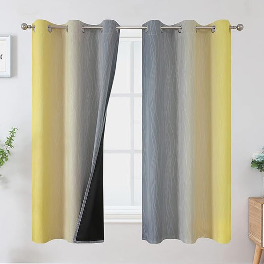 Ombre Gray and Yellow Blackout Curtains 63 Inch Length 2 panels, Full Room by ESTELARTEXTILER