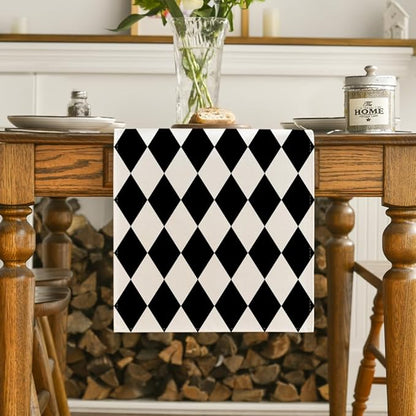 Artoid Mode Diamond Plaid Black Table Runner, Seasonal Halloween Party Kitchen - Image 2