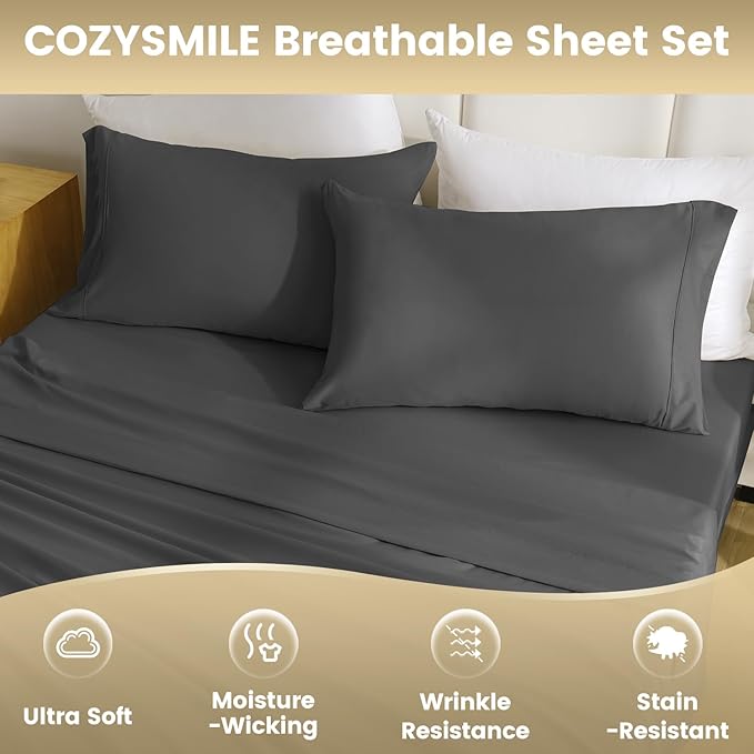 King Sheet Set - Luxury 4 Piece Soft Microfiber Breathable Cooling Bed Sheet & - Image 5