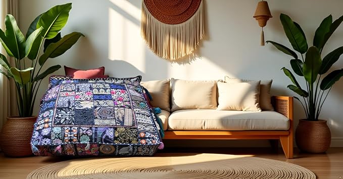 CRAFT KALA Indian Square Patchwork Traditional Pouf Cover Indian Living Room - Image 7