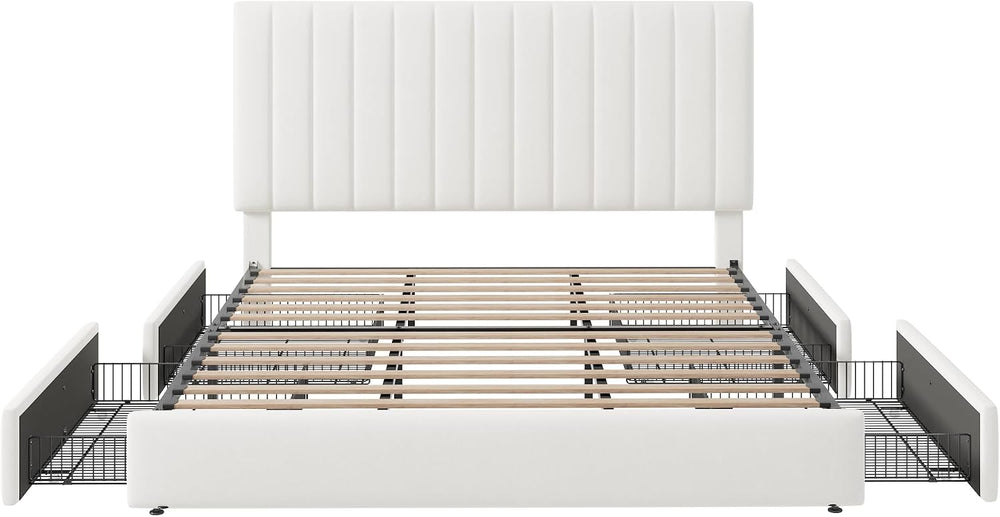 Allewie King Size Storage Bed Frame, Vertical Channel Tufted Adjustable Headb...