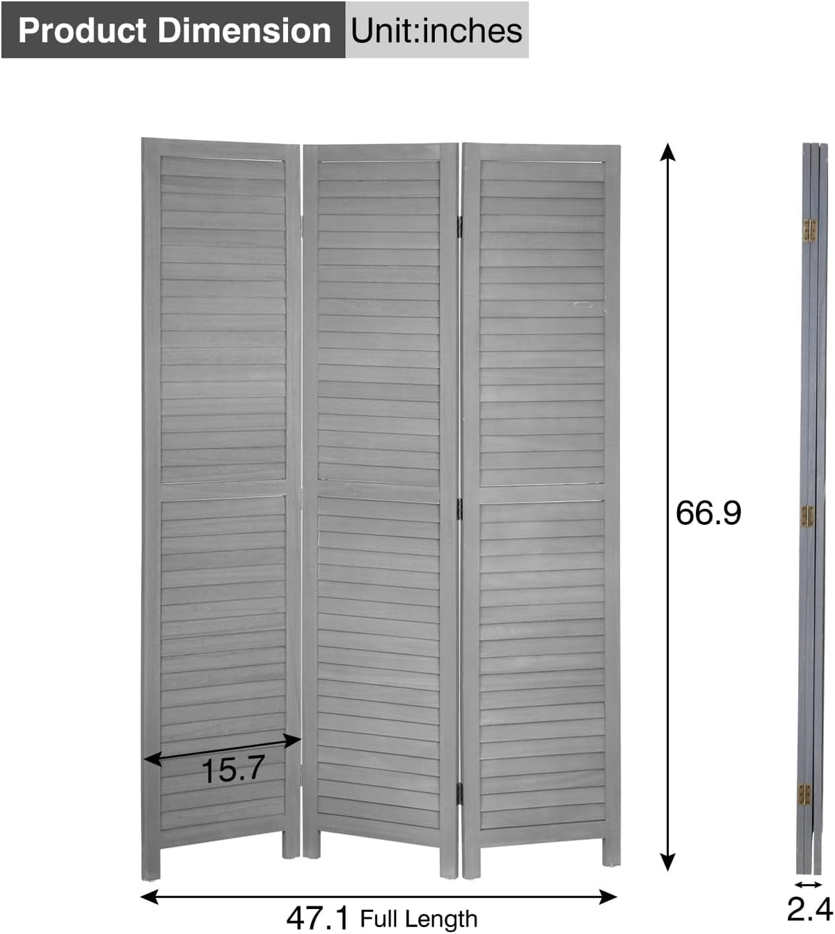 3 panel wood room divider 5.7 ft tall on a desk or shelf