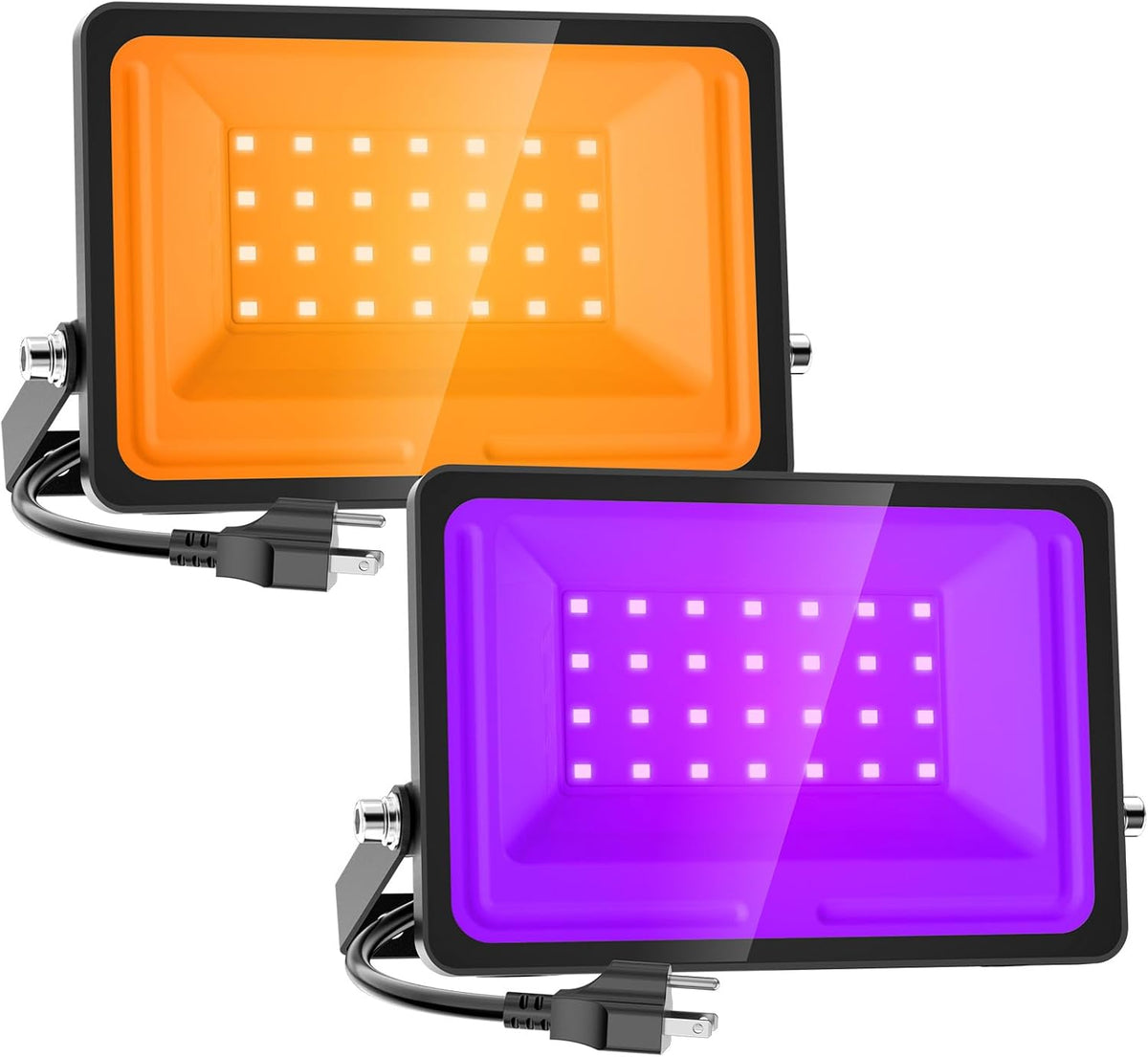 Onforu Orange and Purple Halloween Lights, 30W Dusk to Dawn Floodlight 2 Pack LED Flood Light Outdoor Decoration, Auto ON/Off Plug in Flood Light, IP65 Waterproof Uplighting Uplights for Party Garden