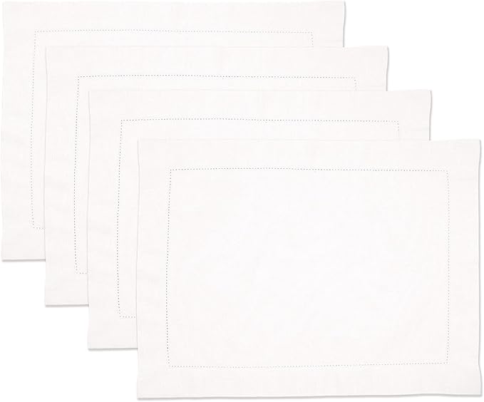 Home Ekaa White Cotton Linen Placemats Set of 4 – Washable Hemstitch Cloth by HomeEkaa