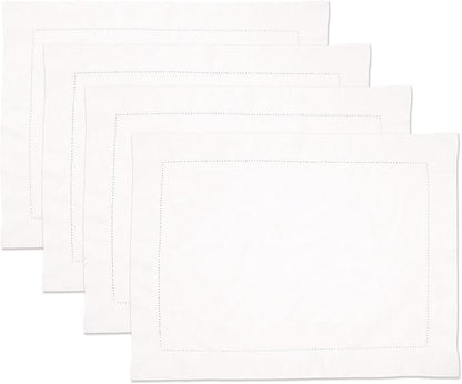 Home Ekaa White Cotton Linen Placemats Set of 4 – Washable Hemstitch Cloth by HomeEkaa