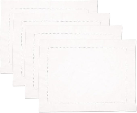 Home Ekaa White Cotton Linen Placemats Set of 4 – Washable Hemstitch Cloth by HomeEkaa
