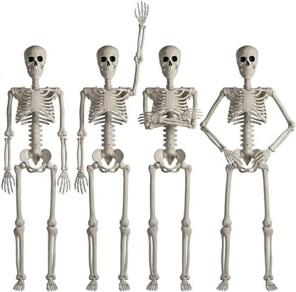 4Pack 36 Inches Pose-N-Stay Halloween Skeleton Life Size Full Body Posable Movable Jonints for Halloween Decoration Decor
